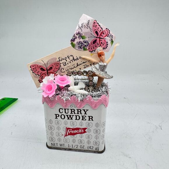 Birthday Ballerina Retro Assemblage - Vintage Spice Tin Diorama - Picture 3 of 6